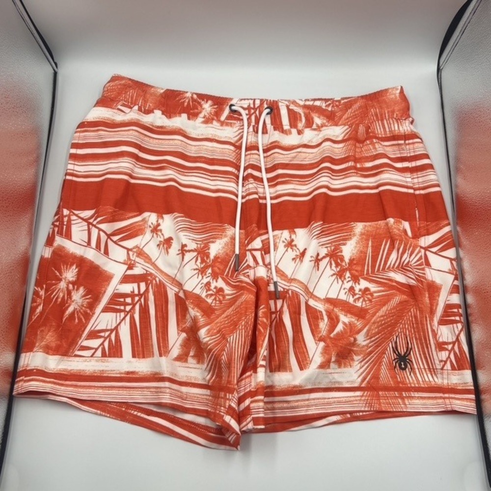 Spyder Mens 6.5" XXL Orange and White Floral Surf Sand Sun Swimming Trunk Shorts